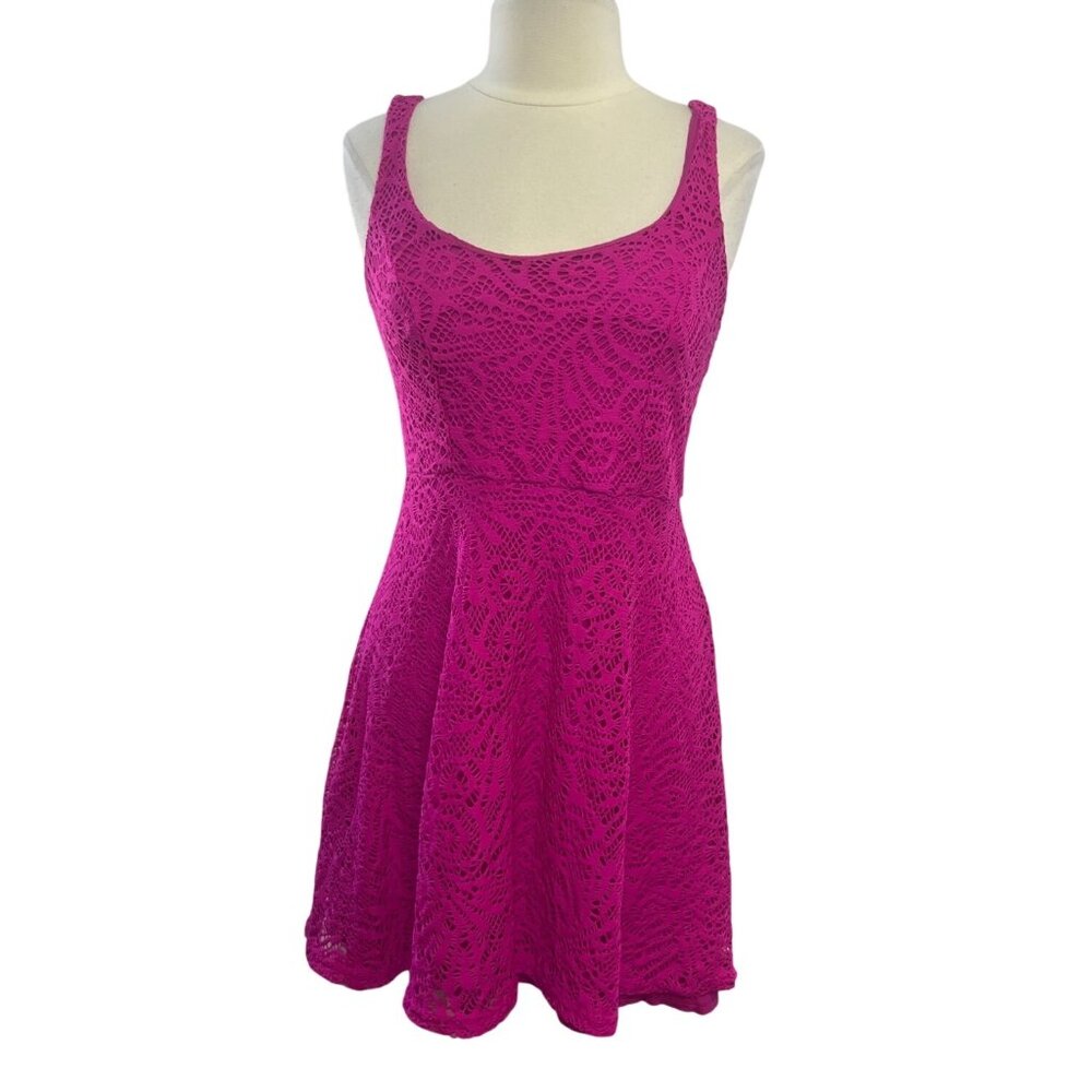 Apt 9 Magenta Lace Fit & Flare Dress PS Petite Small Pink Stretchy Sleeveless